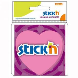 Notes samoprzylepny Stick'n Serce różowe neon 76x76mm, 50szt